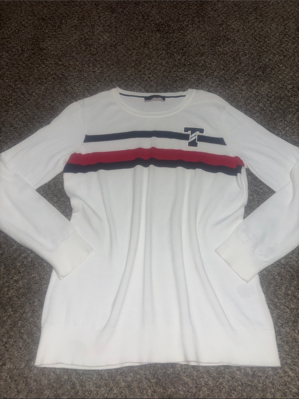 Tommy Hilfiger White Long-Sleeve Stripe sweater Top